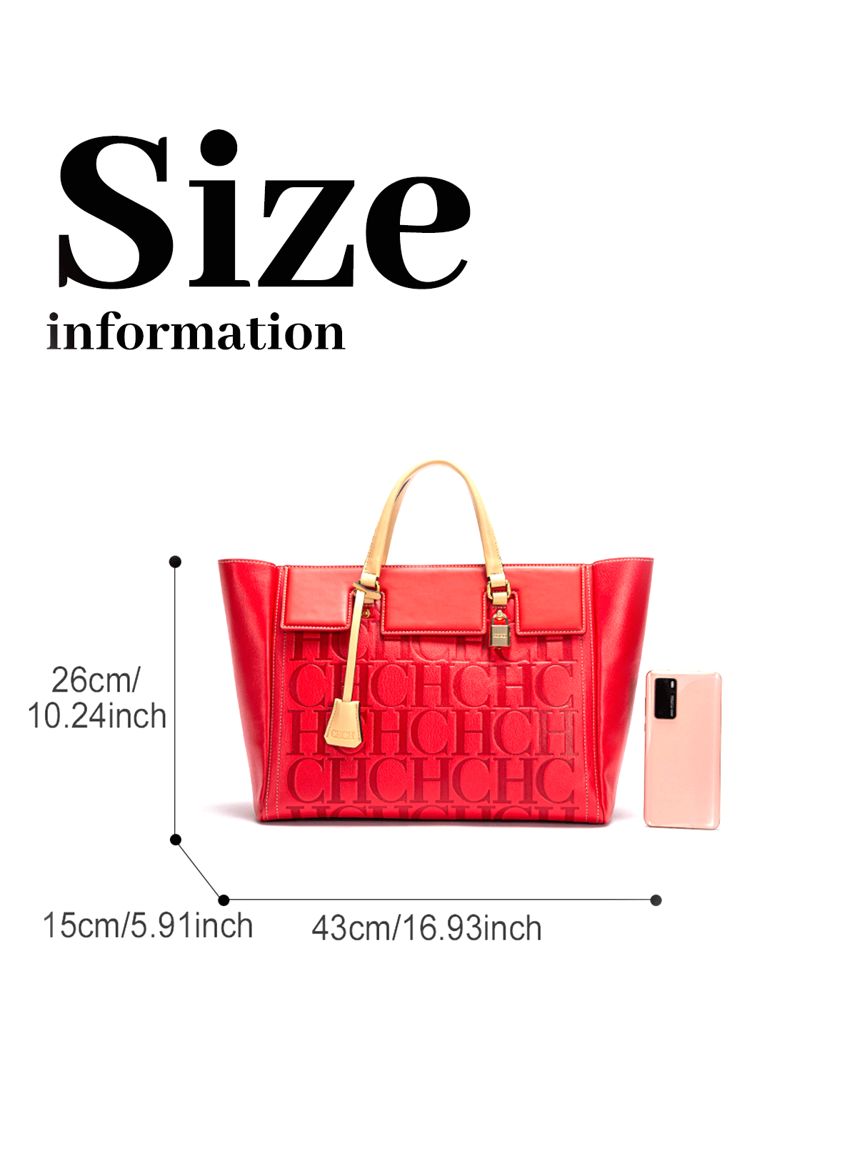 CHCH Embossed Monogram Tote Bag – Large Capacity Business & Everyday Tote