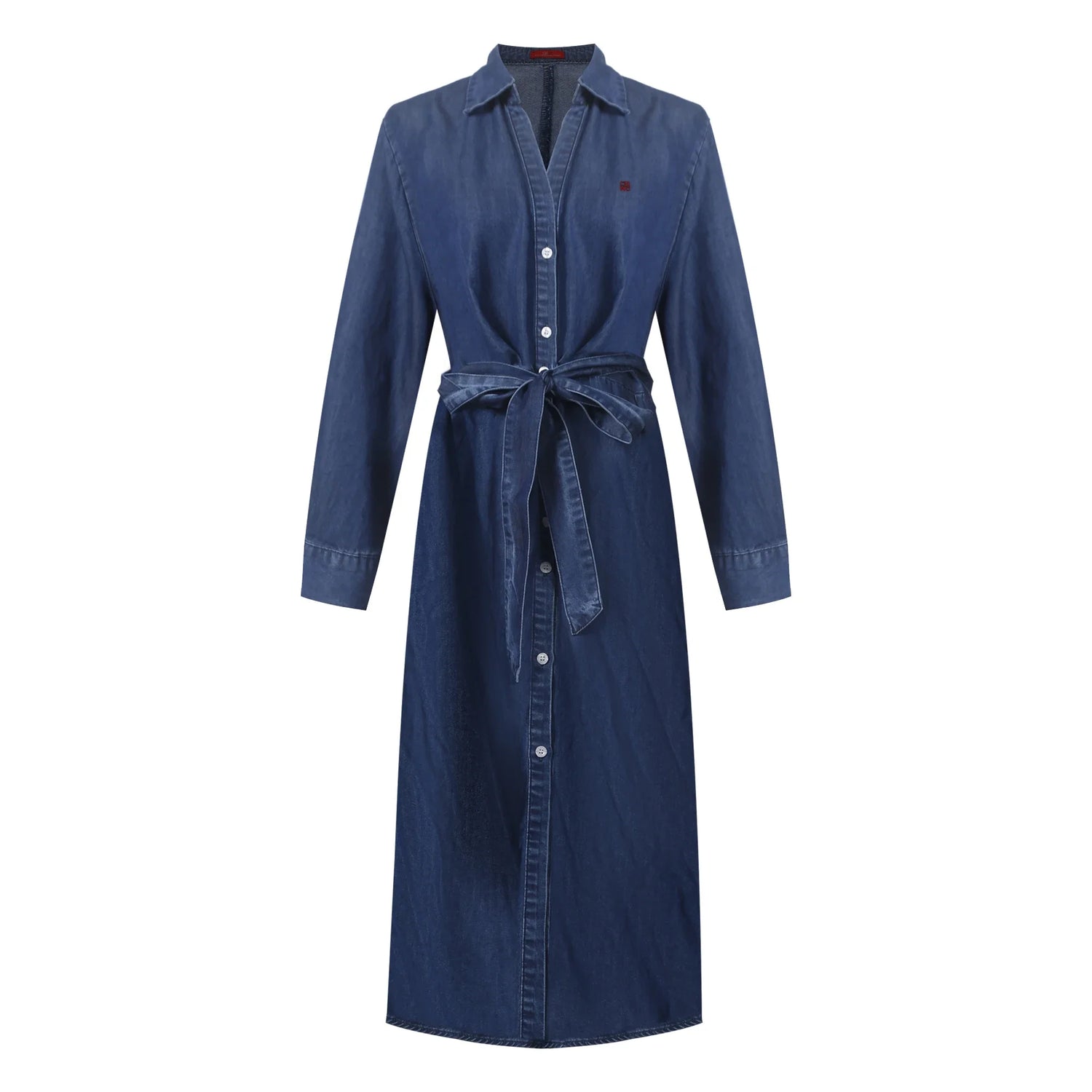 CHCH Denim Shirt Dress – Elegant Embroidered Casual Midi Dress