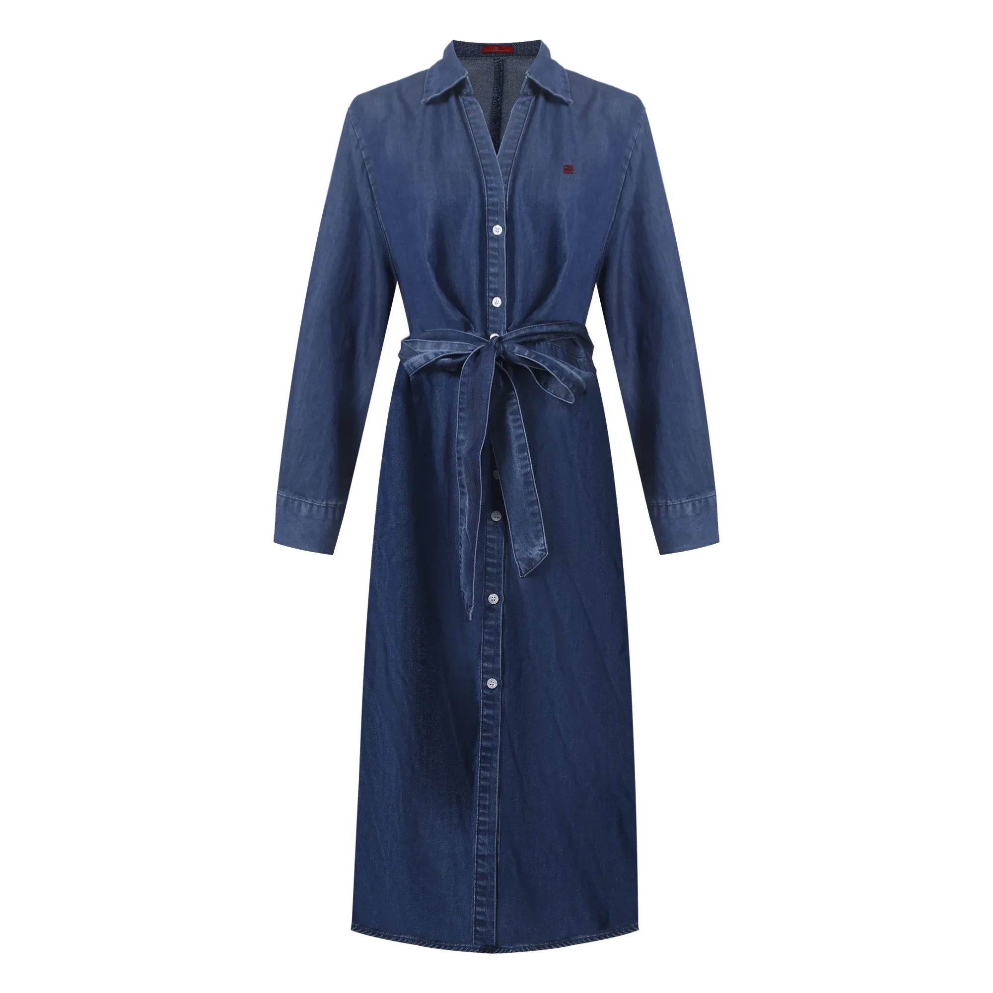 CHCH Denim Shirt Dress – Elegant Embroidered Casual Midi Dress
