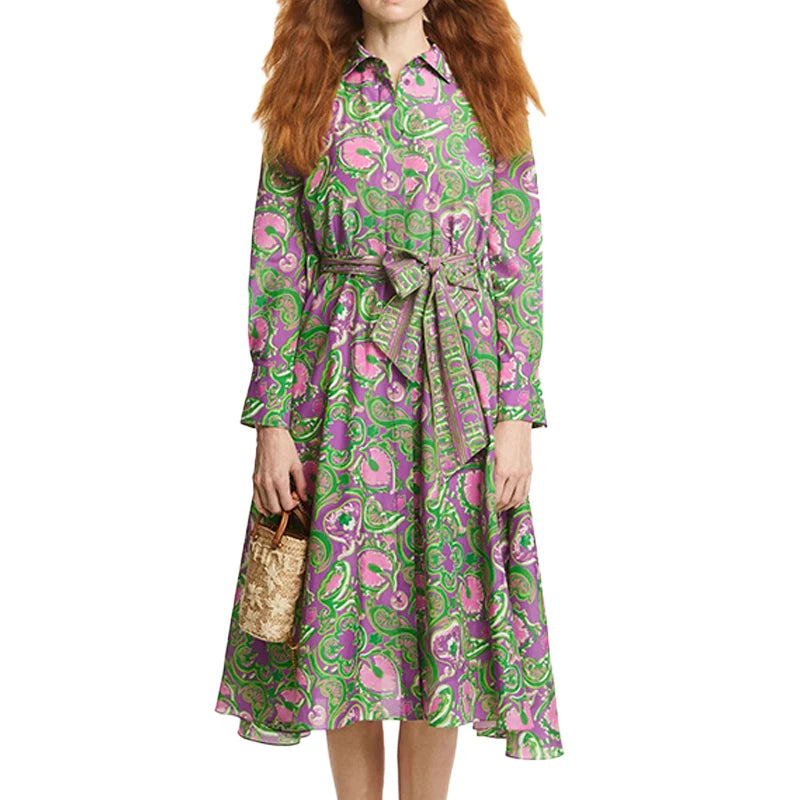 CHCH Floral Maxi Shirt Dress – Elegant Long Sleeve Summer Dress