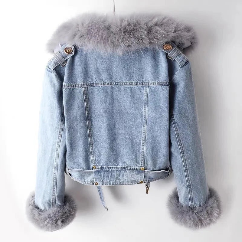 Signature Faux-Fur Trim Denim Jacket