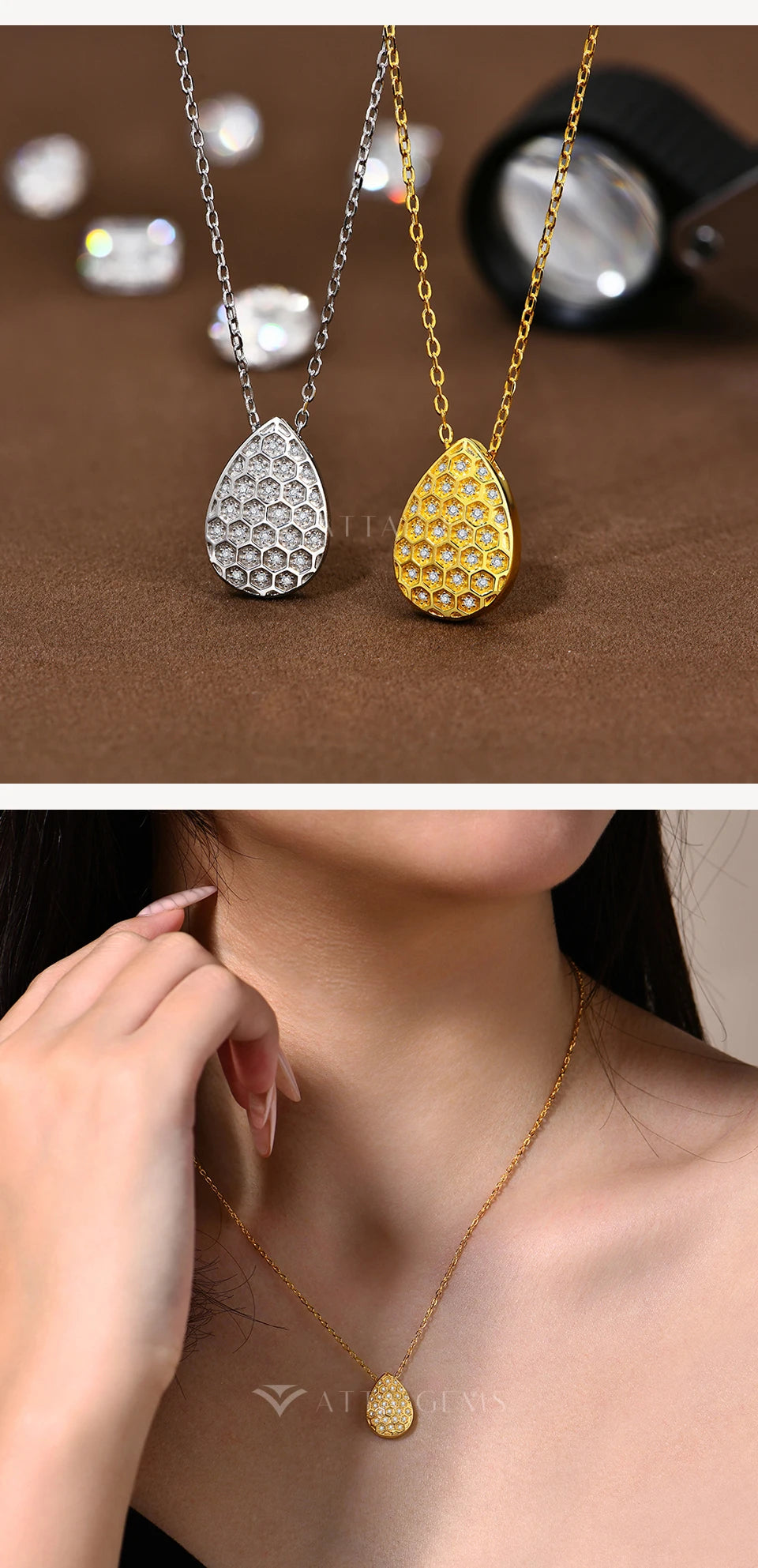 Pear-Cut Moissanite Pendant Necklace — D Color VVS1, 925 Sterling Silver (Certified)