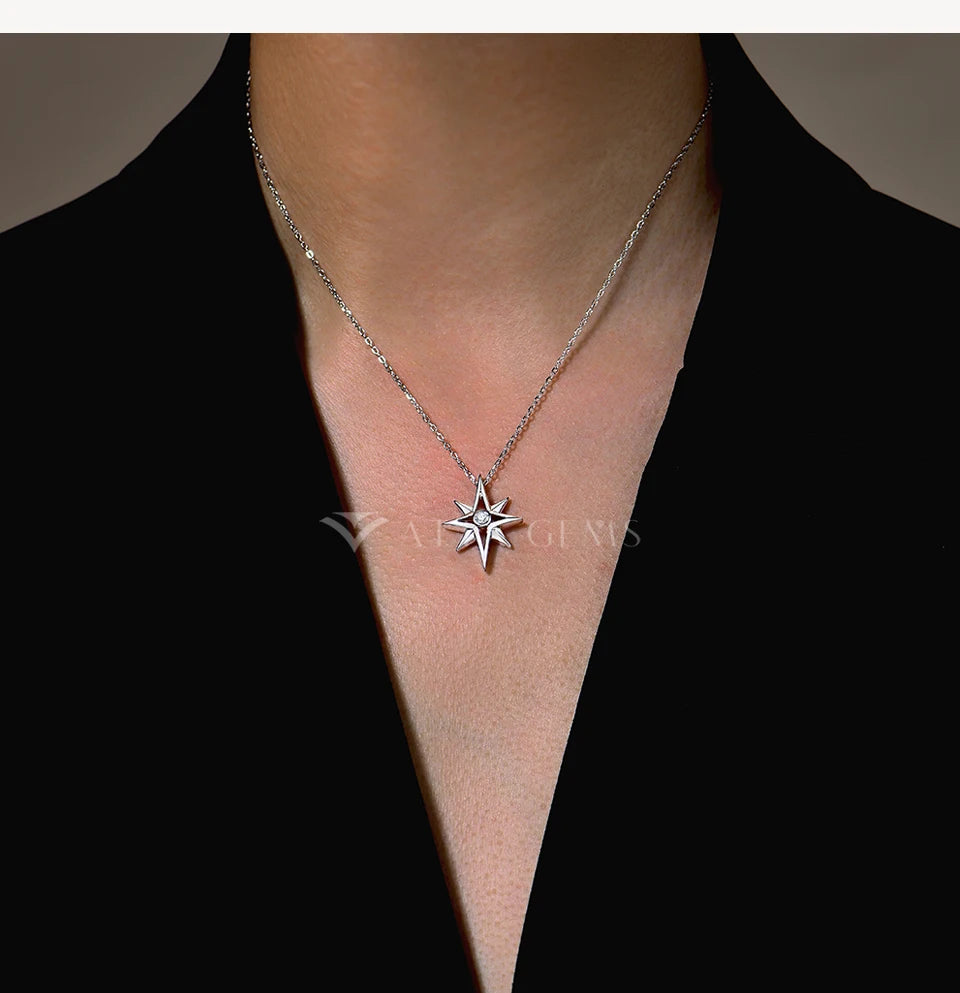 Star Moissanite Pendant Necklace — D Color VVS1, 925 Sterling Silver (Certified)
