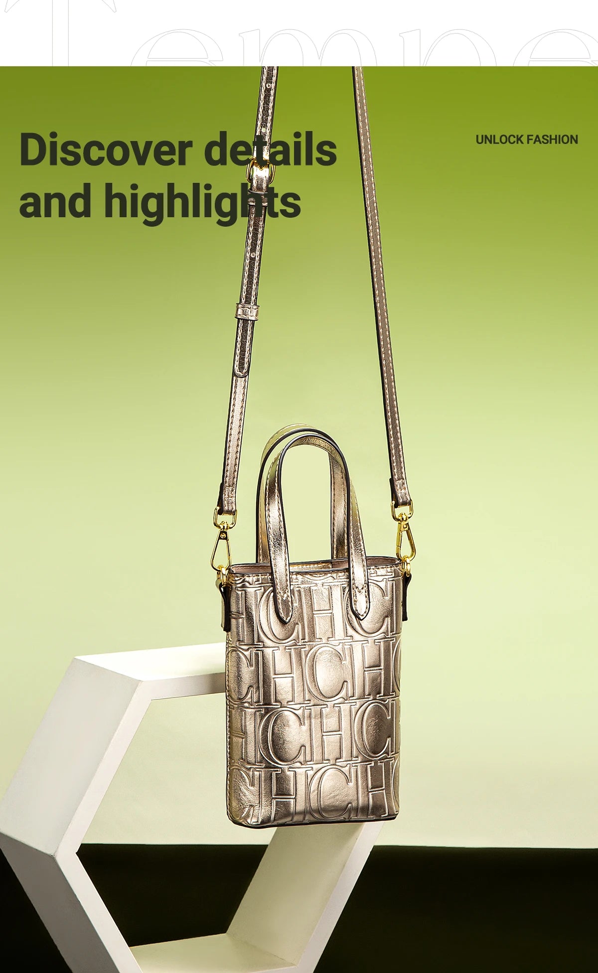 CHCH Luxury Monogram Phone Bag – Textured Crossbody Mini Tote