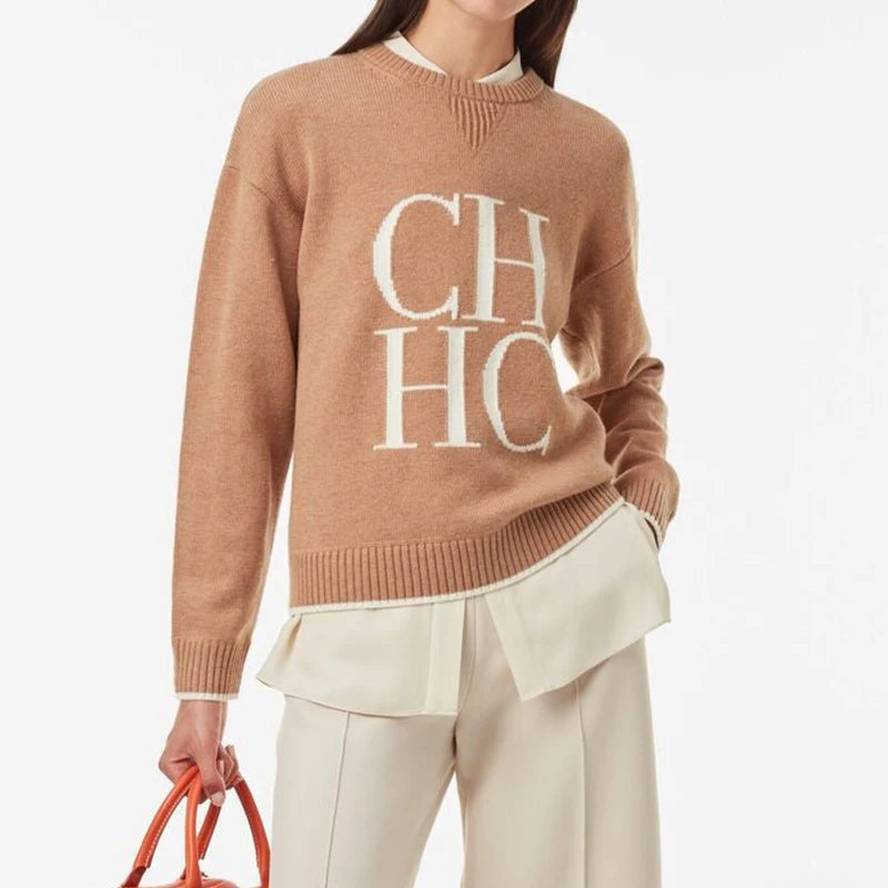 CHCH Letter Print Casual Sweater – Women Autumn Winter Warm Pullover