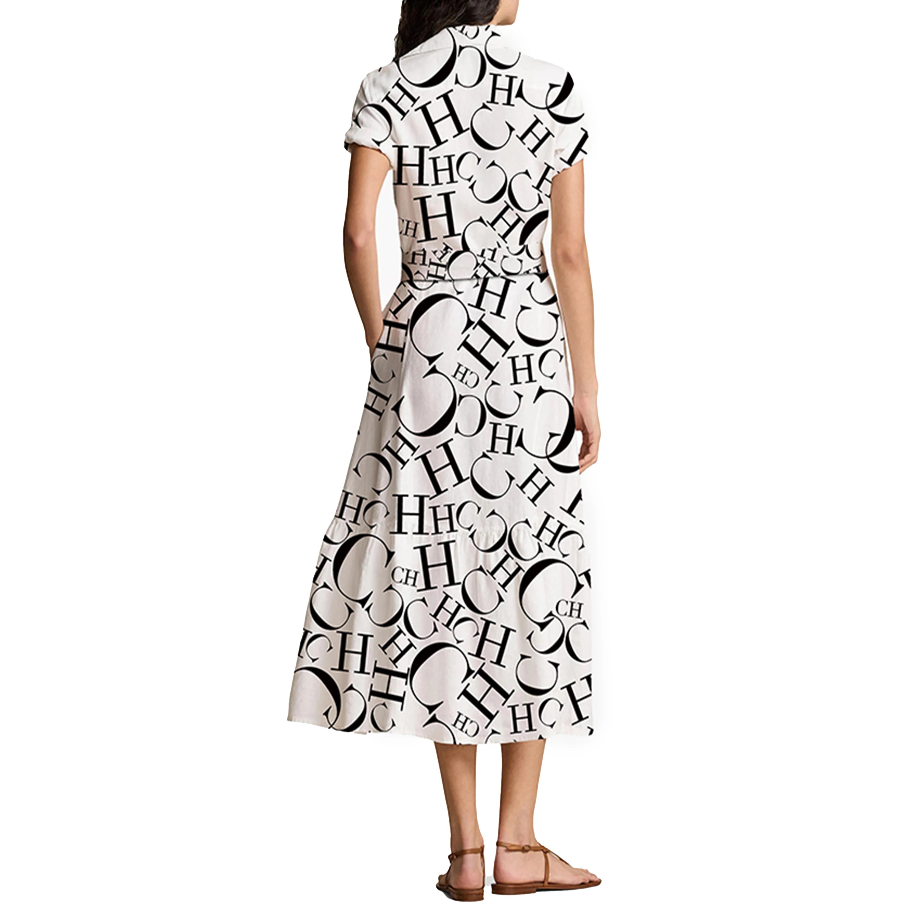CHCH Printed Midi Shirt Dress – Elegant Summer A-Line Dress