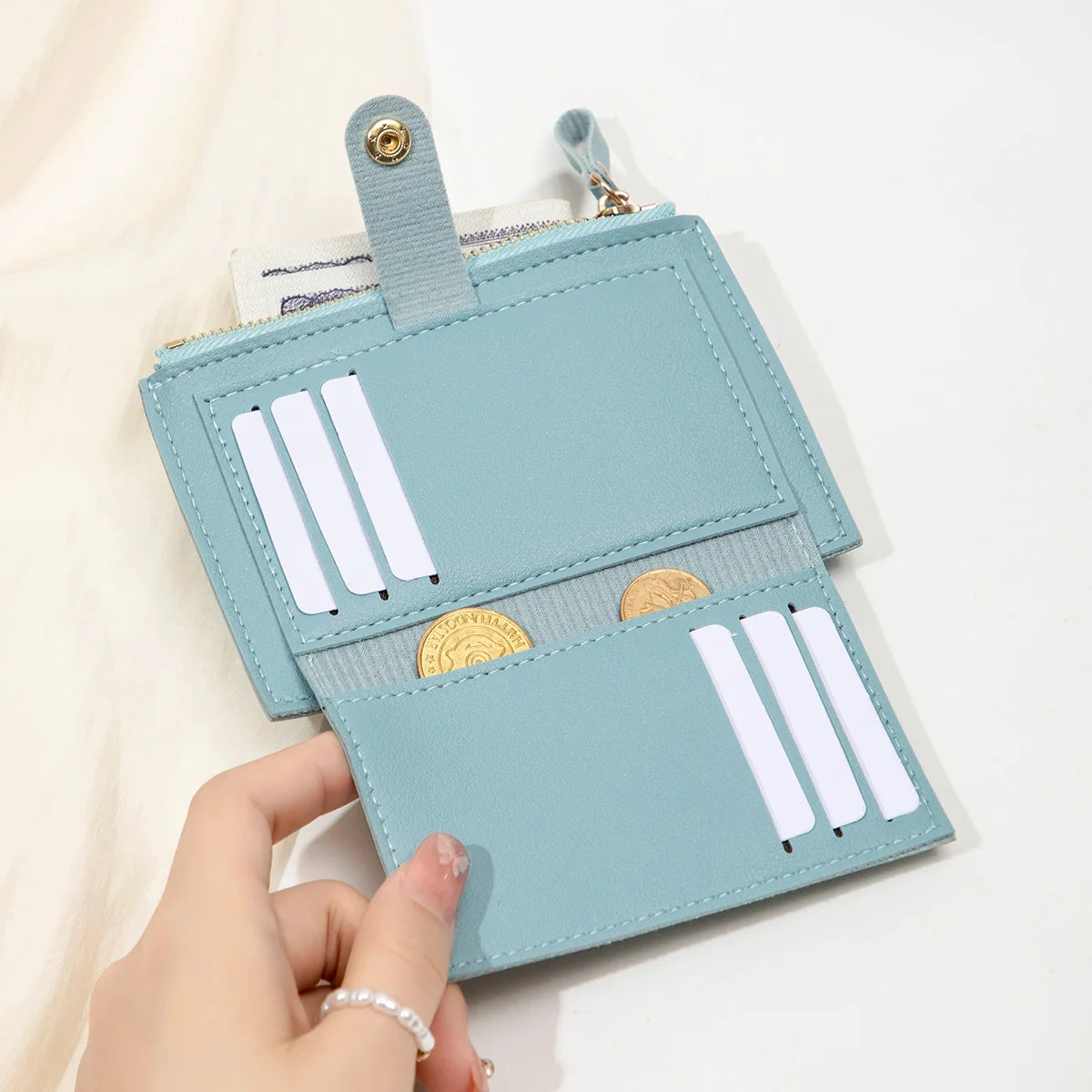 Women’s Short PU Card Wallet with Zipper & Hasp