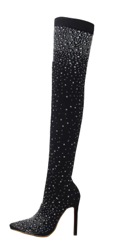 Celeste Rhinestone Over-the-Knee Sock Boots – Stiletto Heel