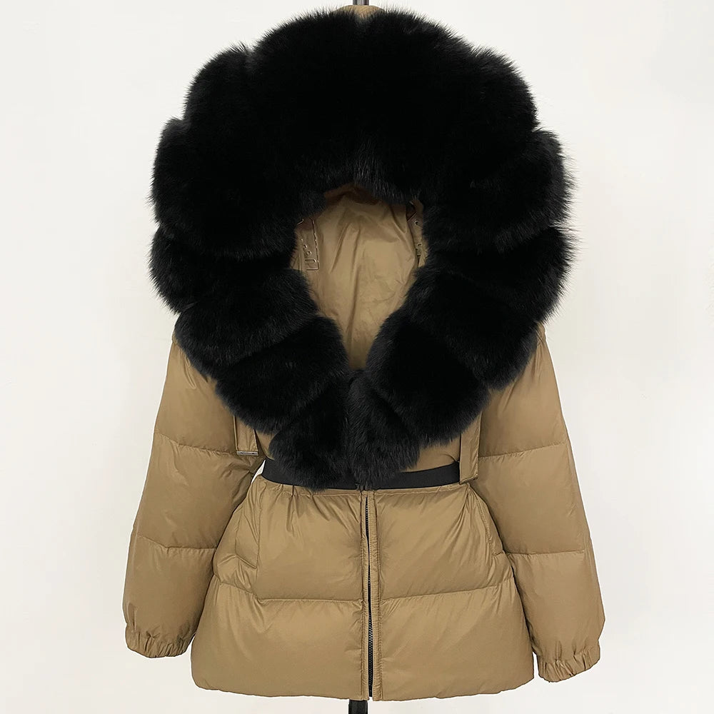 Signature Hooded Down Puffer Jacket with Detachable Fur-Trim Collar