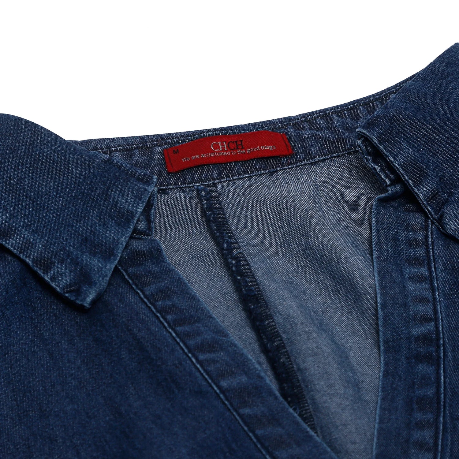 CHCH Denim Shirt Dress – Elegant Embroidered Casual Midi Dress