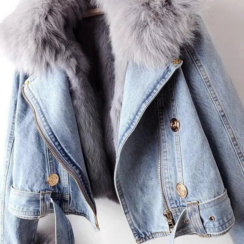 Signature Faux-Fur Trim Denim Jacket