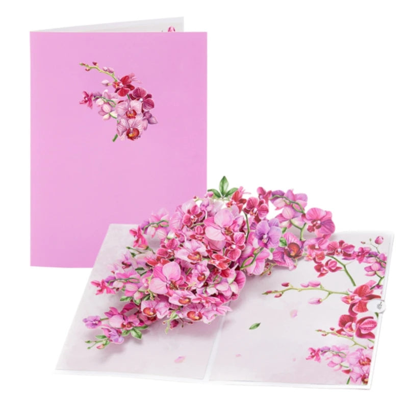 3D Orchid Pop-Up Greeting Card with Envelope – Elegant Floral Surprise Card
