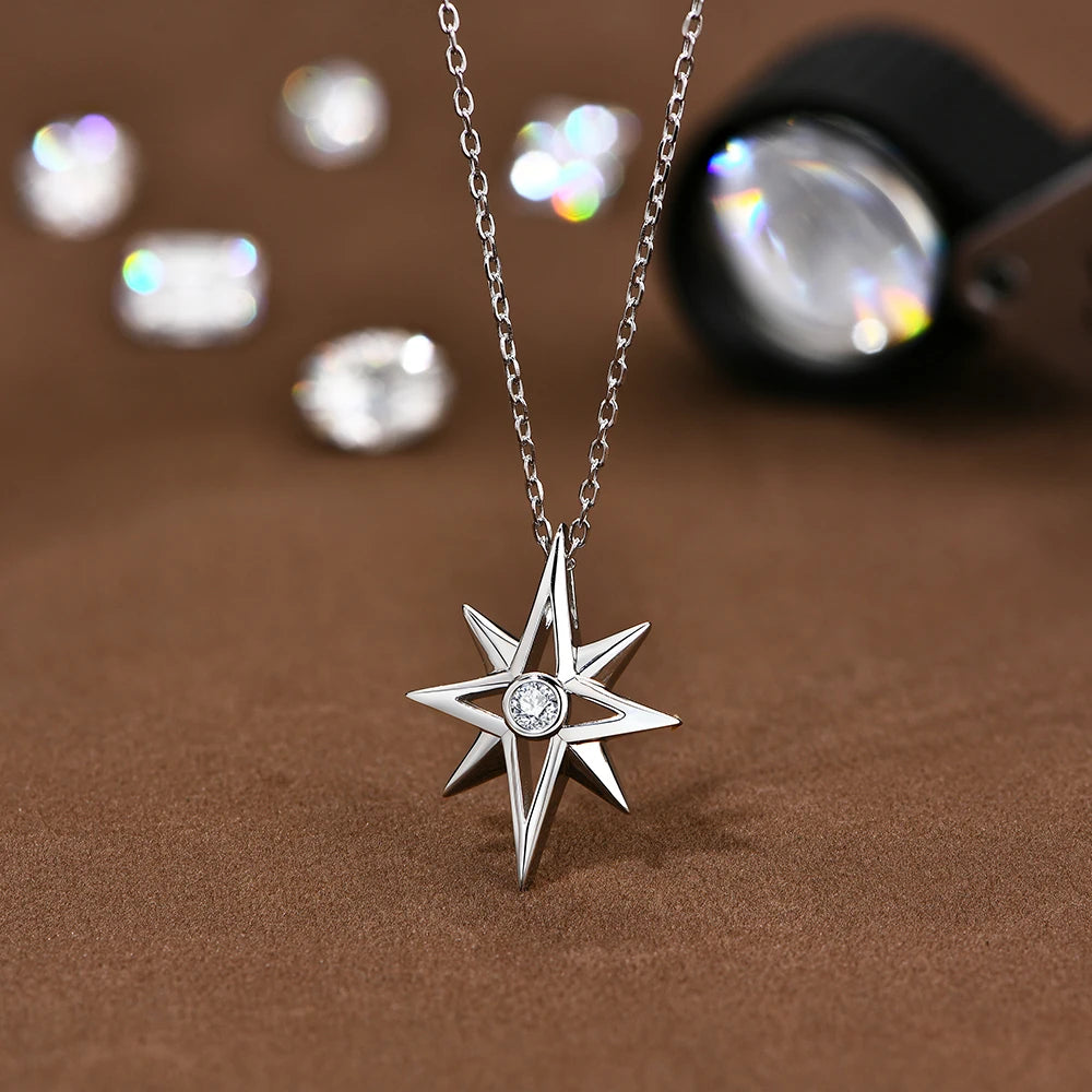 Star Moissanite Pendant Necklace — D Color VVS1, 925 Sterling Silver (Certified)