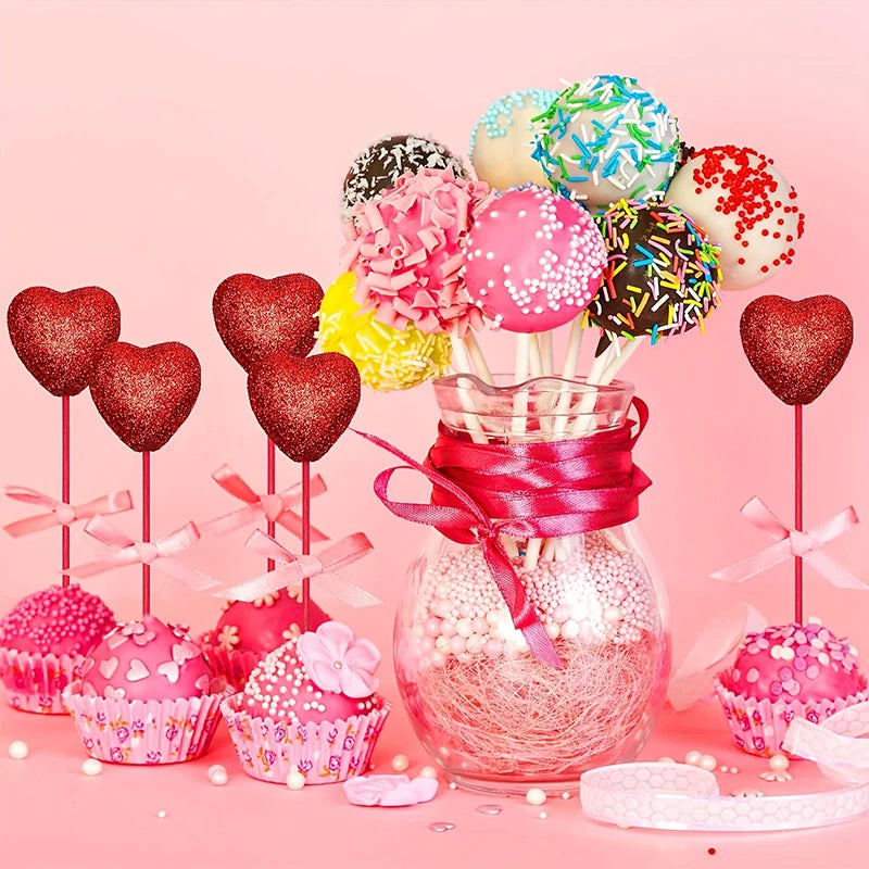 Glitter Heart Picks Set – Valentine’s Day Decoration (5–10 Pieces)