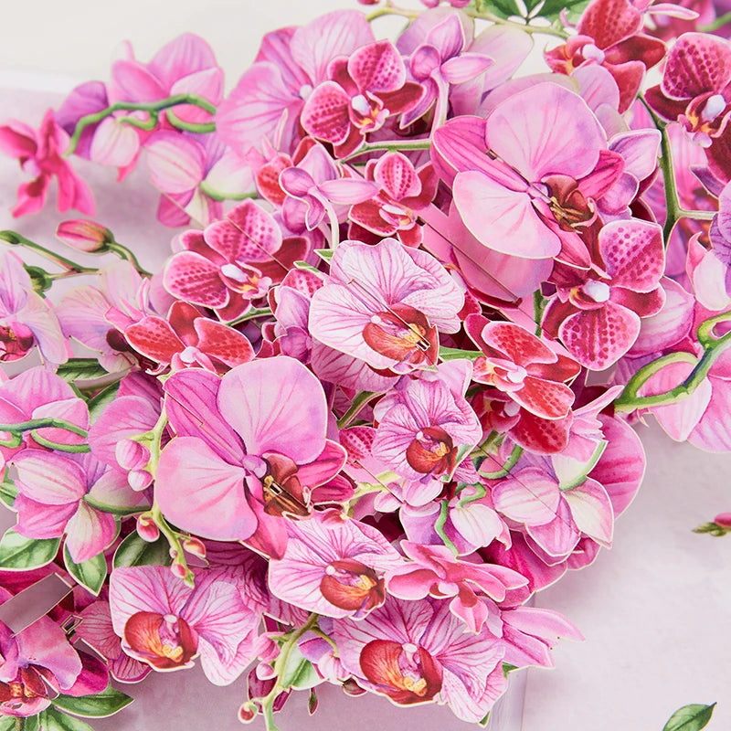3D Orchid Pop-Up Greeting Card with Envelope – Elegant Floral Surprise Card