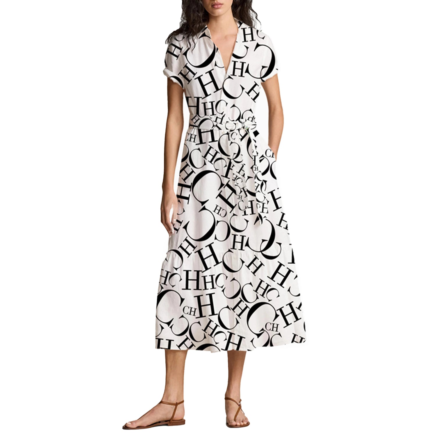 CHCH Printed Midi Shirt Dress – Elegant Summer A-Line Dress