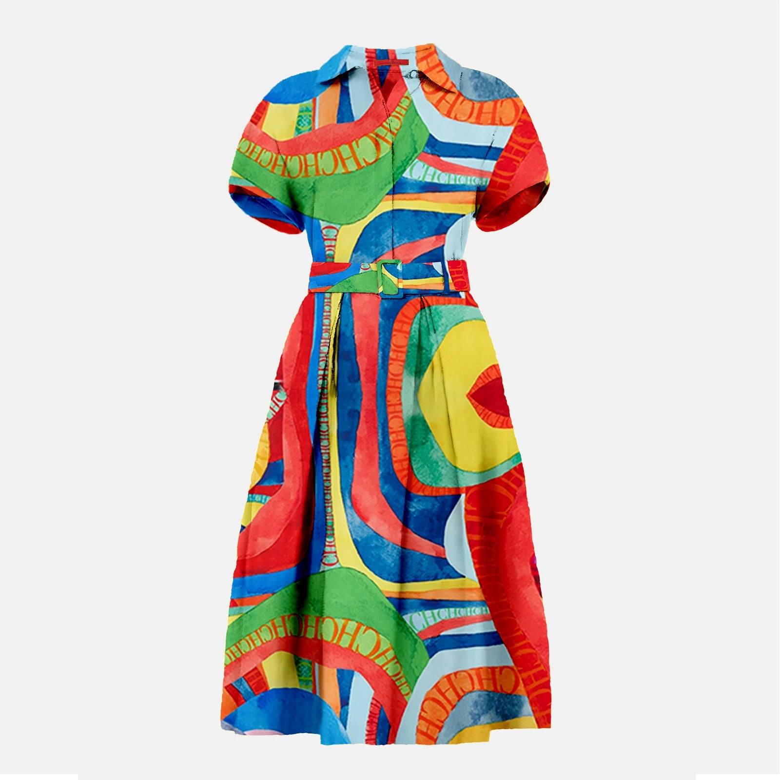 CHCH Printed Summer Midi Dress – Elegant Belted A-Line Women Dress