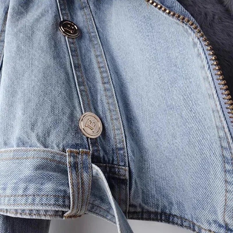 Signature Faux-Fur Trim Denim Jacket