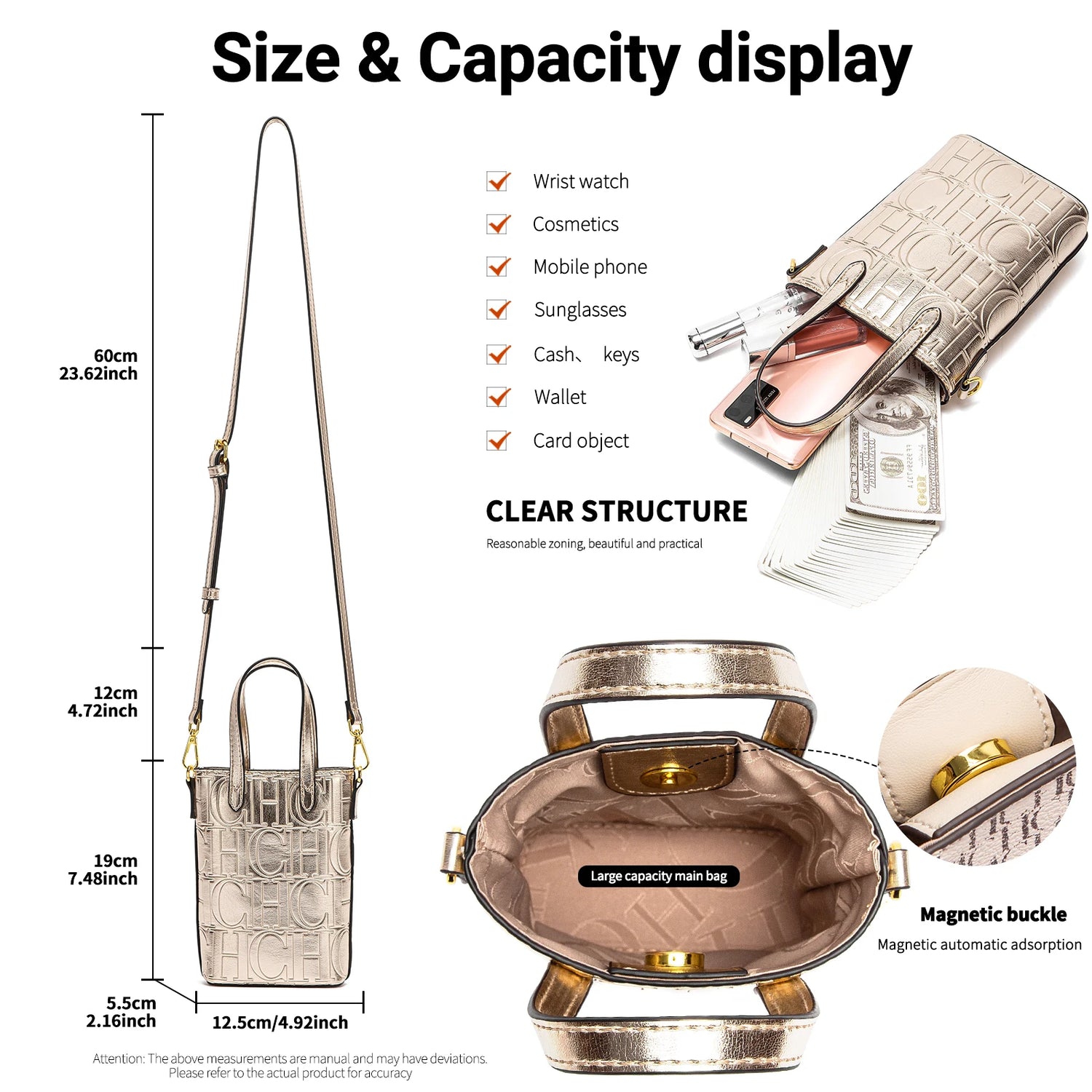 CHCH Luxury Monogram Phone Bag – Textured Crossbody Mini Tote