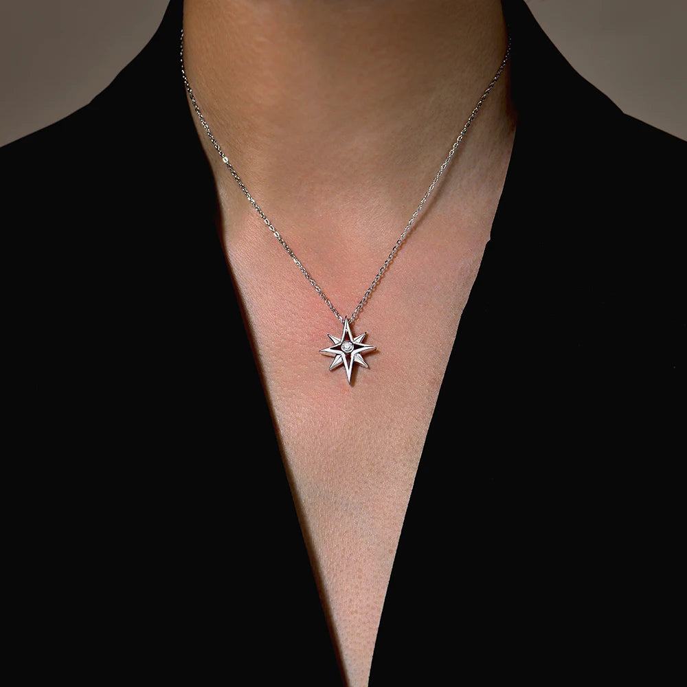 Star Moissanite Pendant Necklace — D Color VVS1, 925 Sterling Silver (Certified)