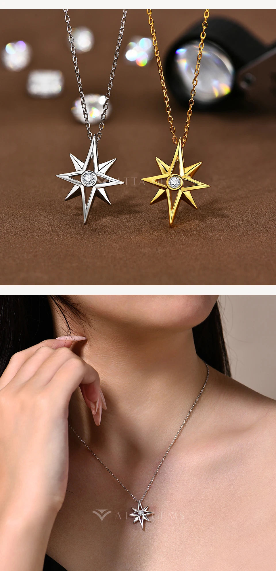 Star Moissanite Pendant Necklace — D Color VVS1, 925 Sterling Silver (Certified)