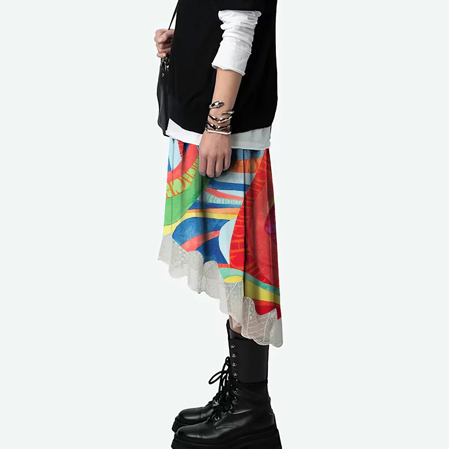 CHCH Printed Lace Midi Skirt – Elegant Summer A-Line Women Skirt