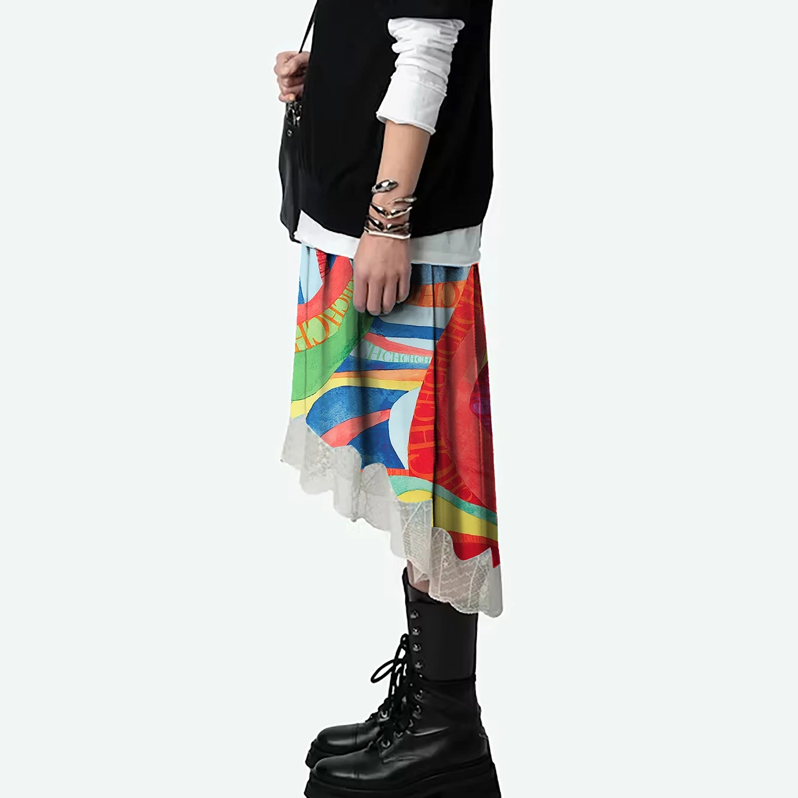 CHCH Printed Lace Midi Skirt – Elegant Summer A-Line Women Skirt