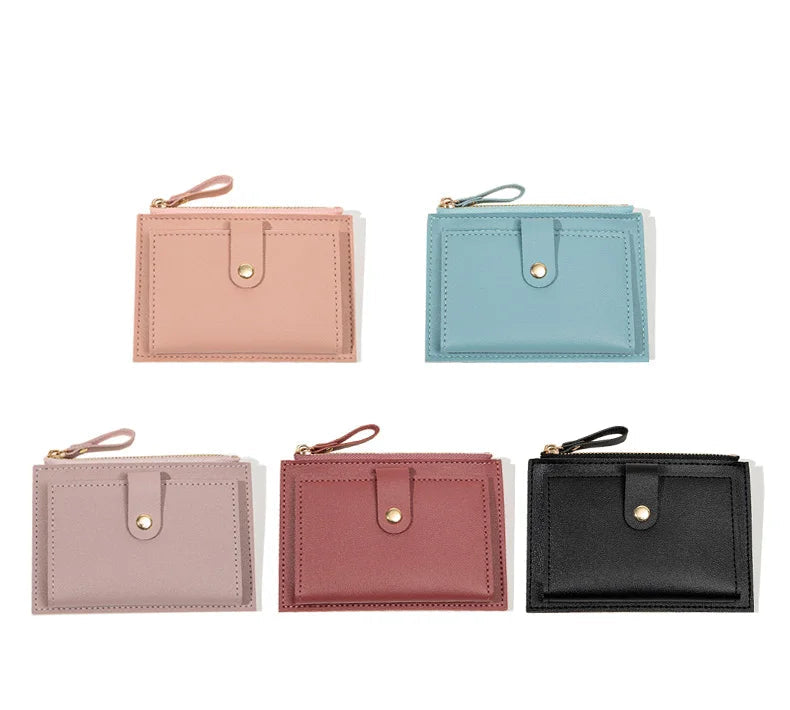 Women’s Short PU Card Wallet with Zipper & Hasp