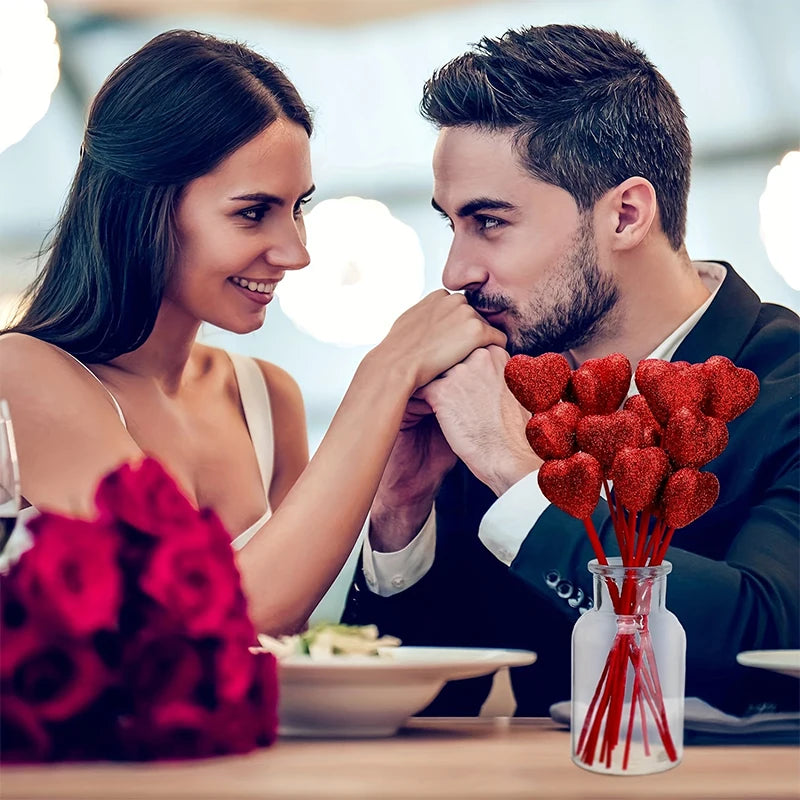 Glitter Heart Picks Set – Valentine’s Day Decoration (5–10 Pieces)