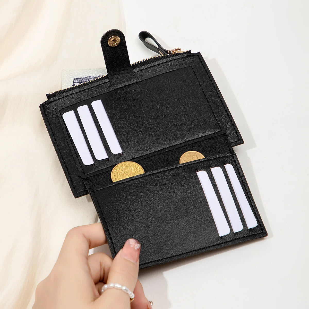 Women’s Short PU Card Wallet with Zipper & Hasp