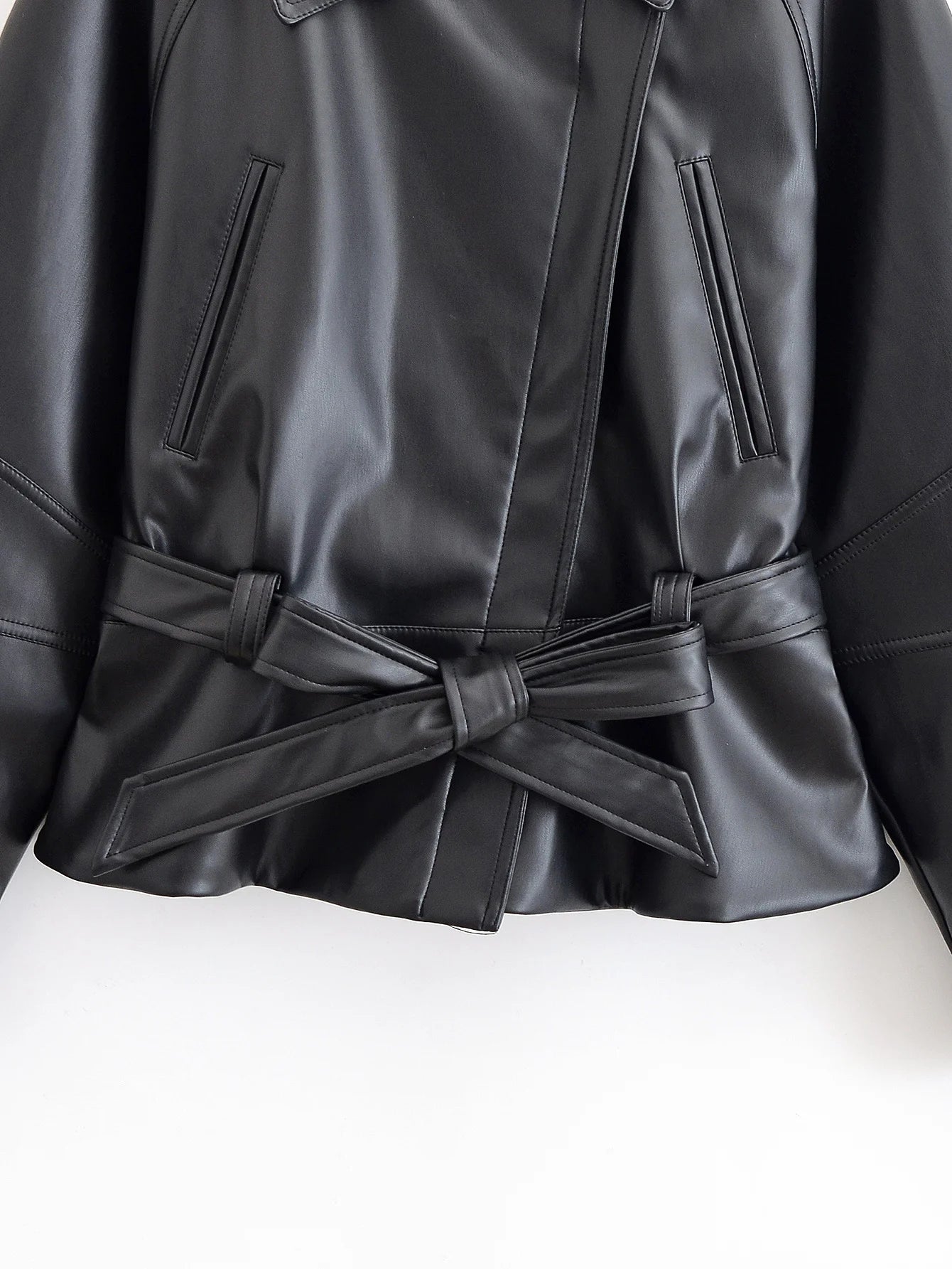 Moto Belted Faux-Leather Jacket
