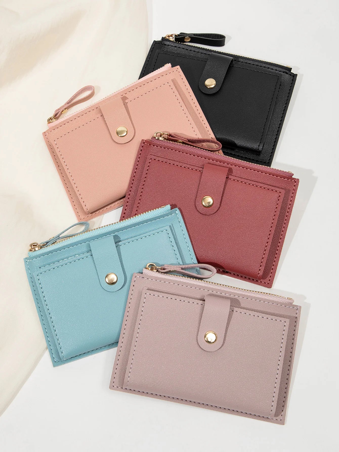 Women’s Short PU Card Wallet with Zipper & Hasp