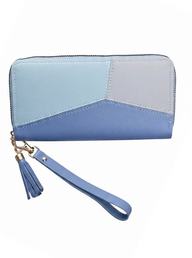 Luna Panelled Long Zipper Wallet – Color-Block Card & Coin Purse