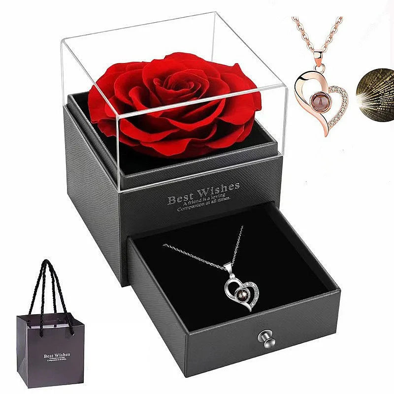 Red Rose Heart Necklace Gift Box – Romantic Valentine’s Day Set