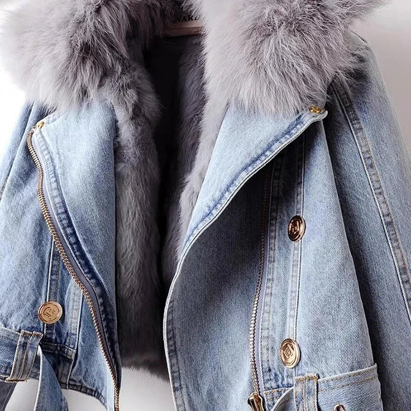 Signature Faux-Fur Trim Denim Jacket
