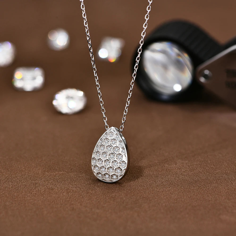 Pear-Cut Moissanite Pendant Necklace — D Color VVS1, 925 Sterling Silver (Certified)