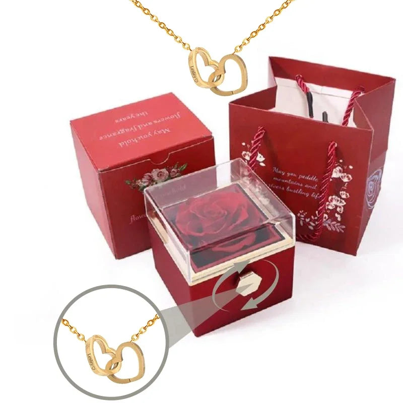 Personalized Heart Name Necklace with Rose Box