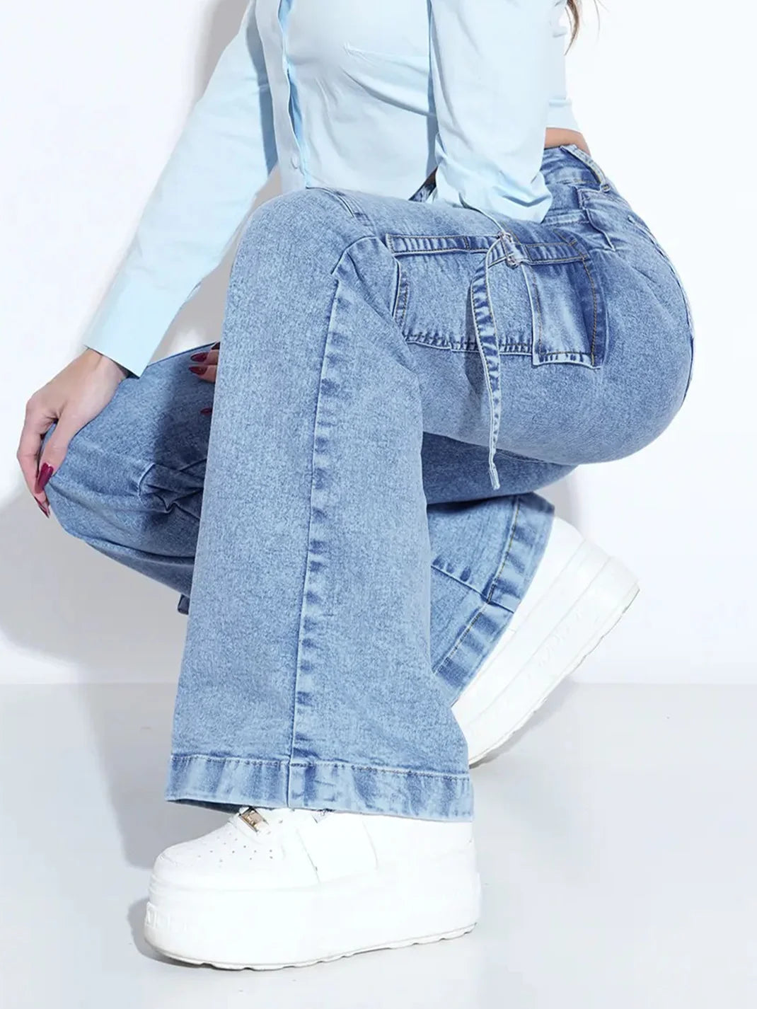 Cargo Denim Jeans — Multi-Pocket, Mid-Rise, Full Length