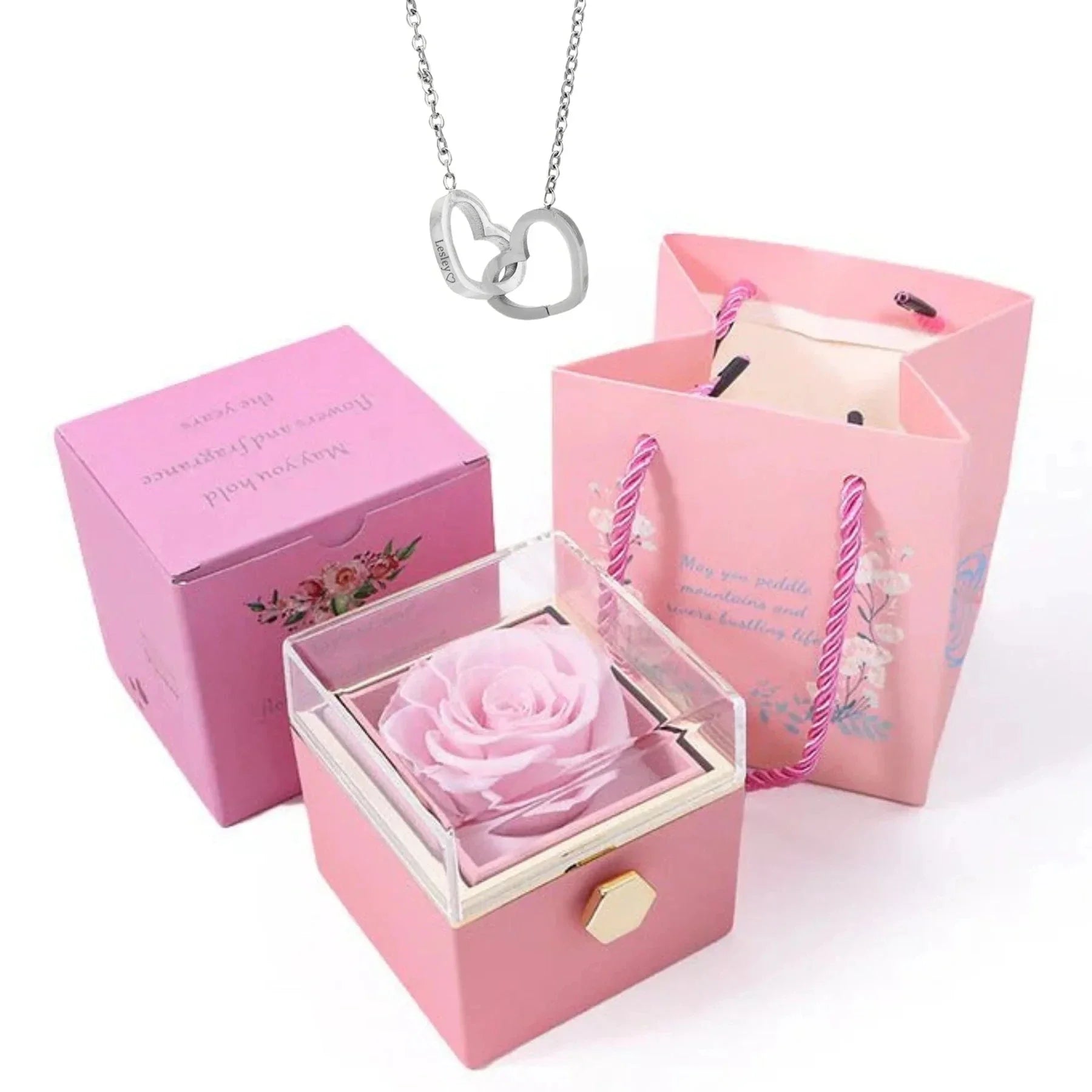 Personalized Heart Name Necklace with Rose Box