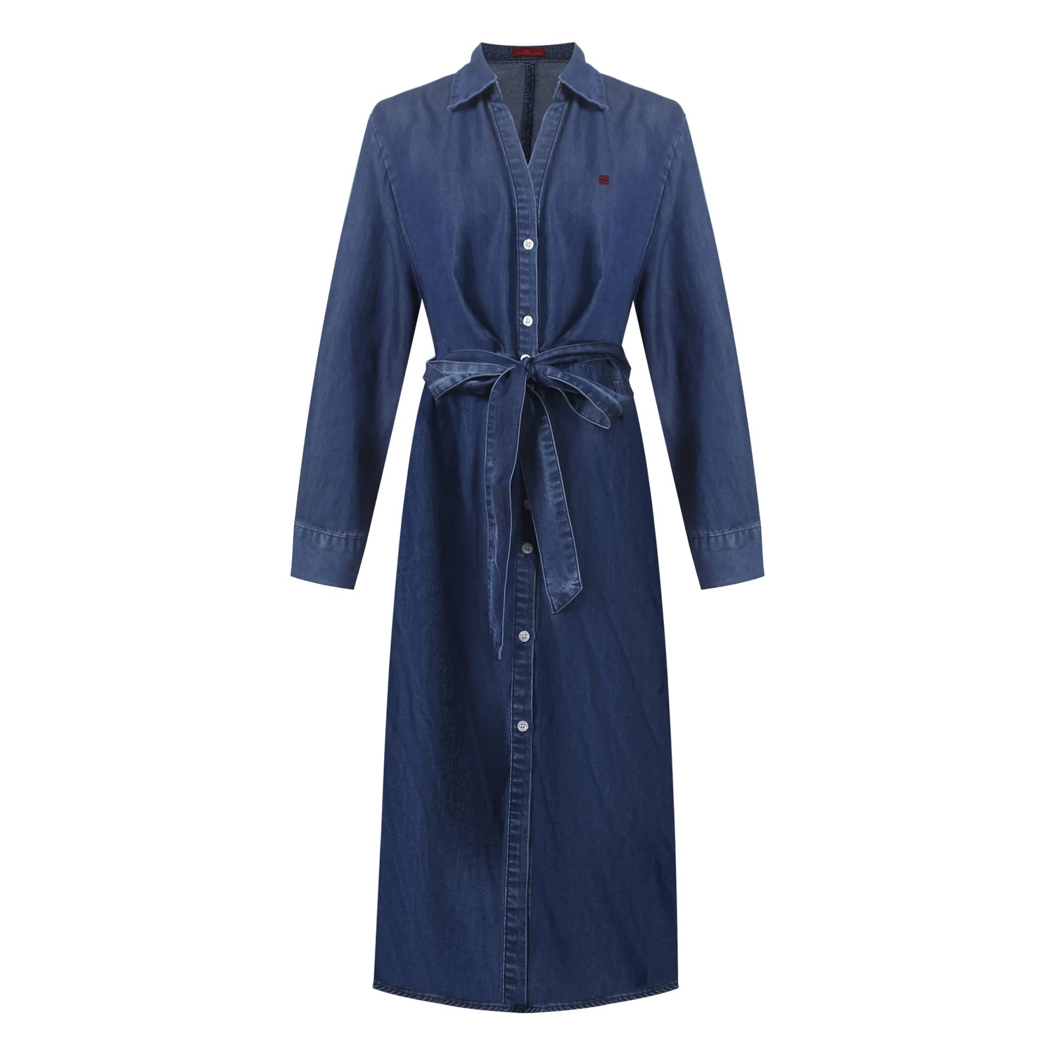 CHCH Denim Shirt Dress – Elegant Embroidered Casual Midi Dress
