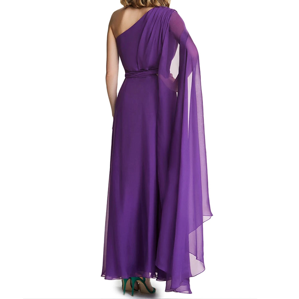 CHCH One-Shoulder Chiffon Evening Dress – Elegant Maxi Prom Dress