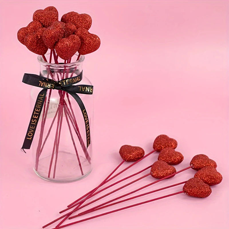 Glitter Heart Picks Set – Valentine’s Day Decoration (5–10 Pieces)