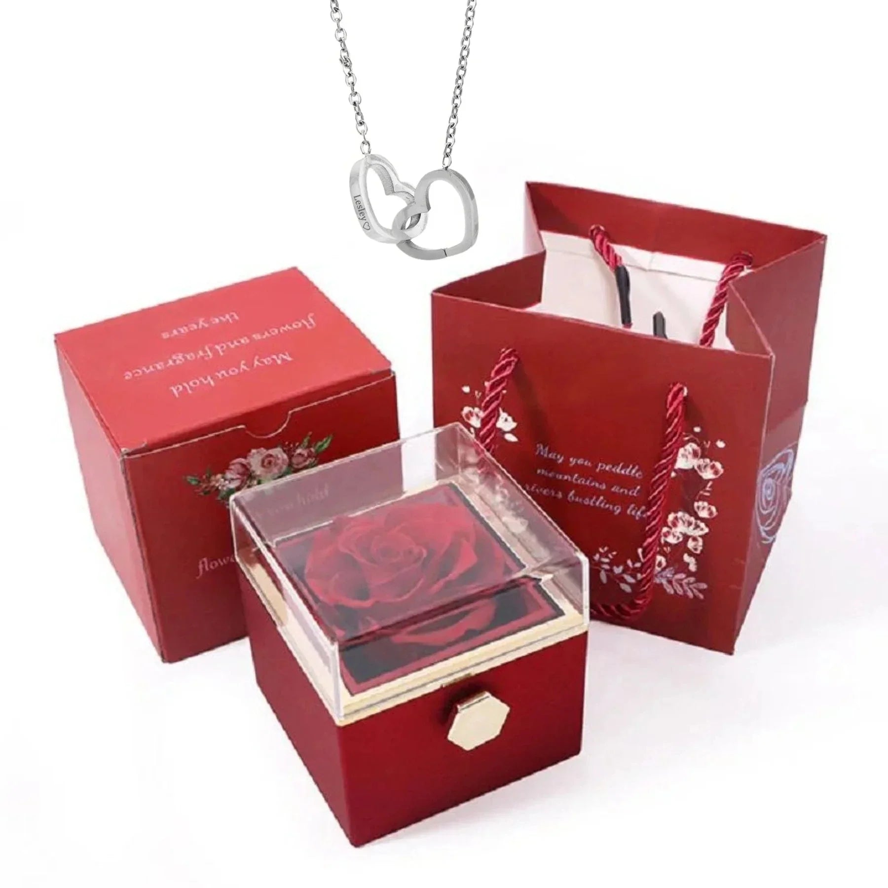 Personalized Heart Name Necklace with Rose Box