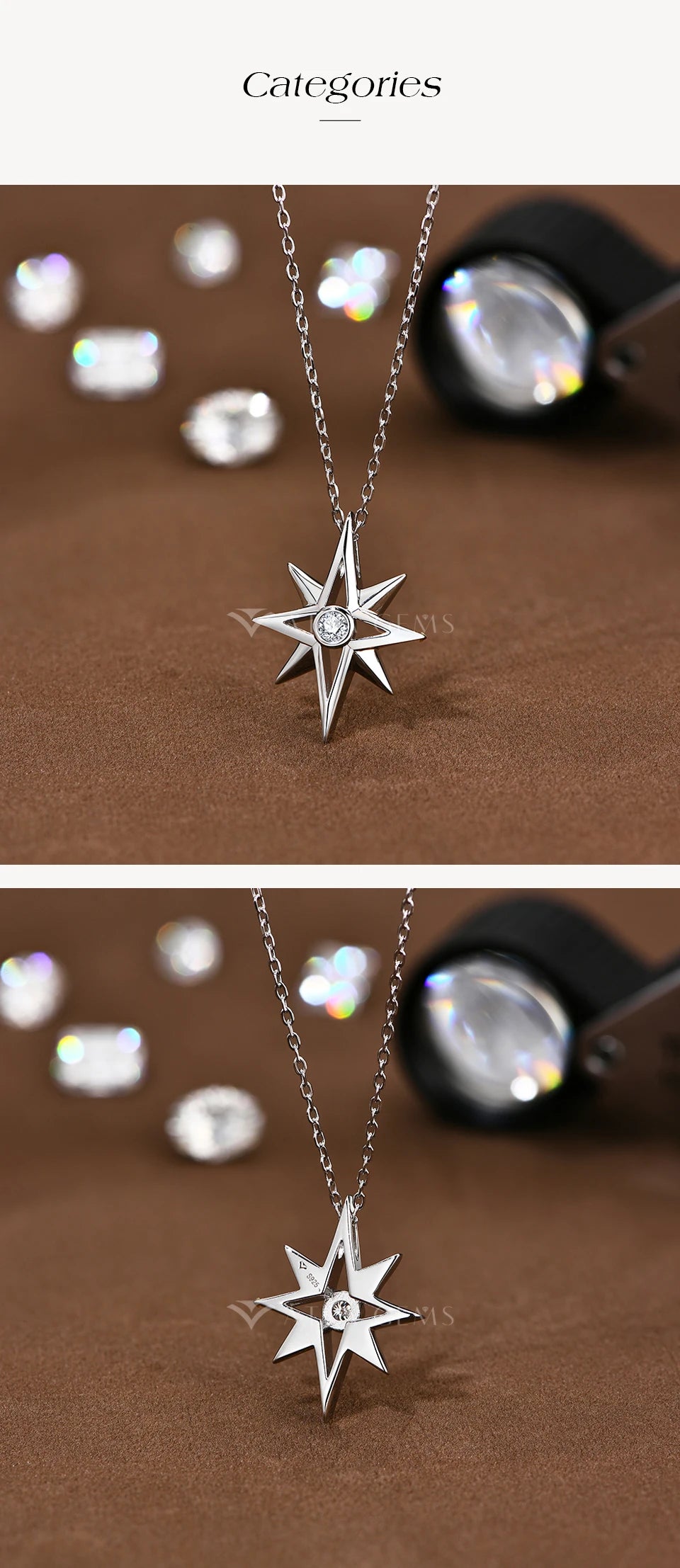 Star Moissanite Pendant Necklace — D Color VVS1, 925 Sterling Silver (Certified)