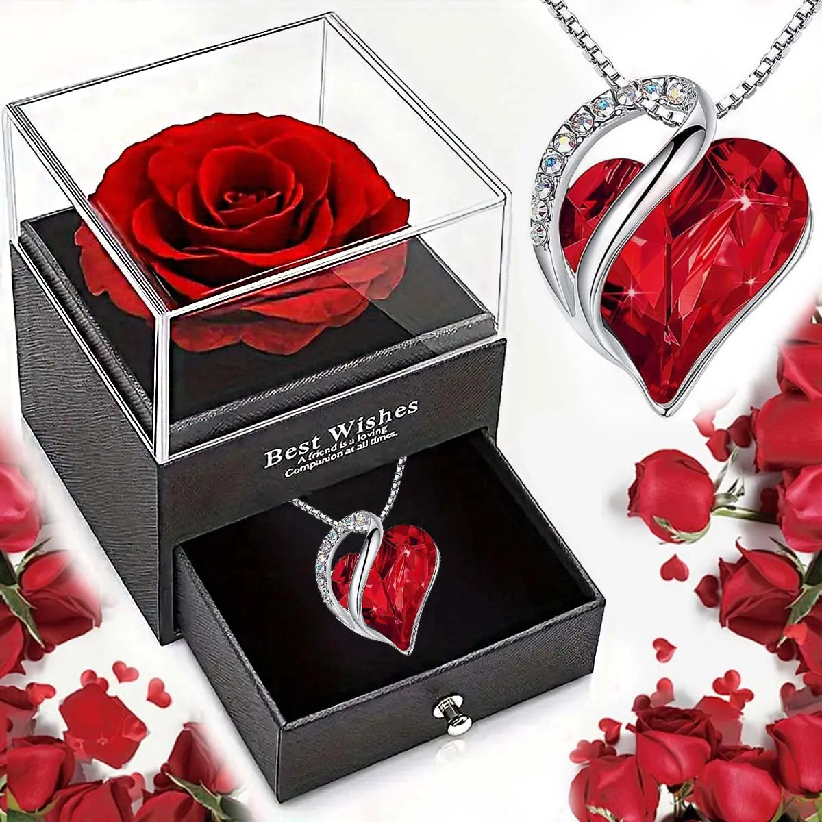 Ocean Heart Love Necklace with Eternal Rose Gift Box
