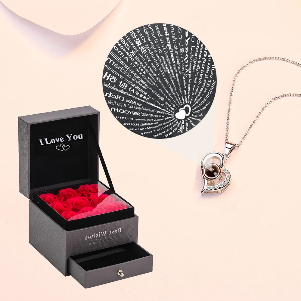 100 Languages “I Love You” Projection Necklace with Rose Gift Box