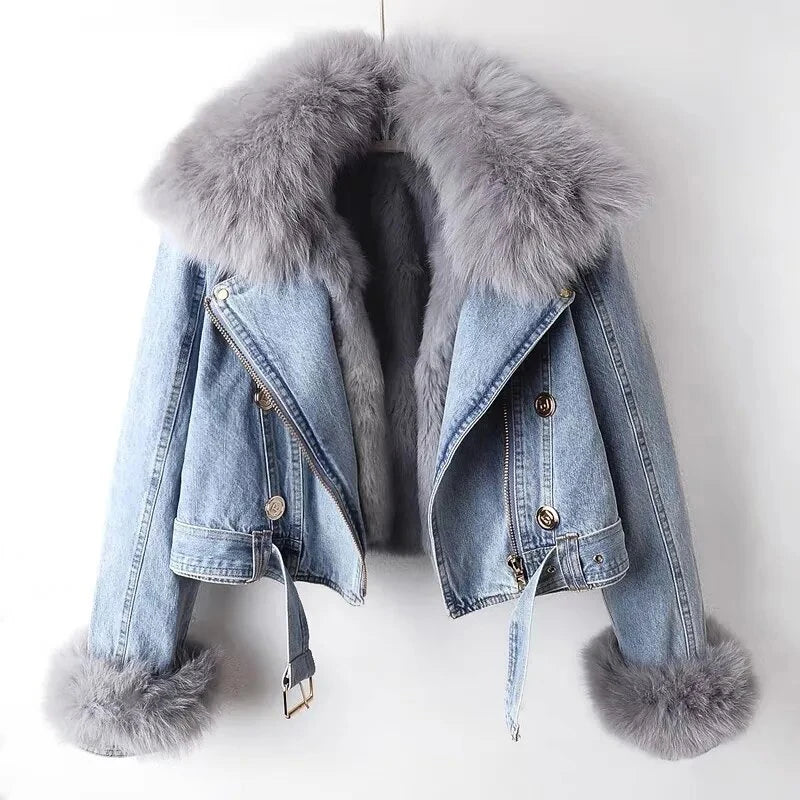 Signature Faux-Fur Trim Denim Jacket
