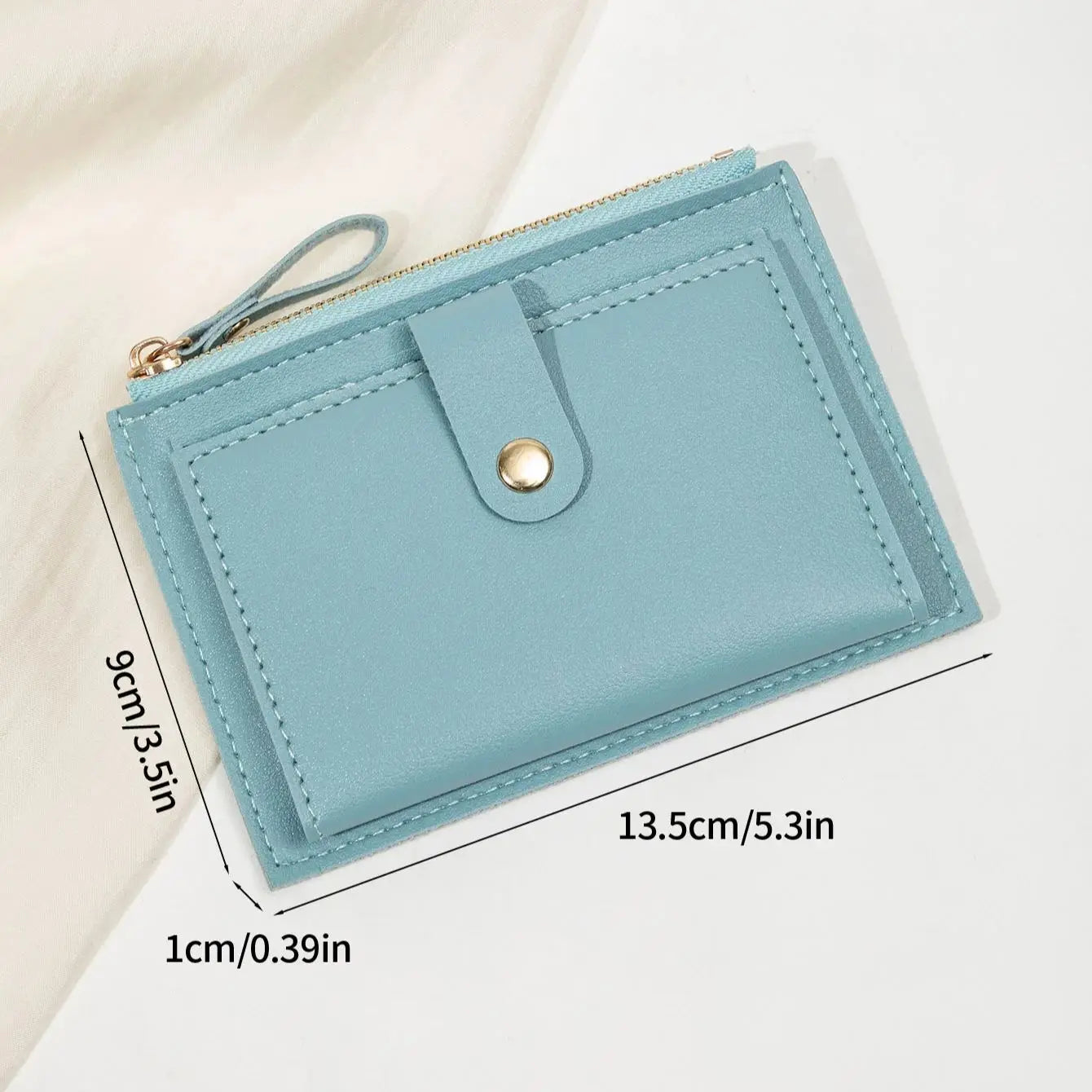 Women’s Short PU Card Wallet with Zipper & Hasp