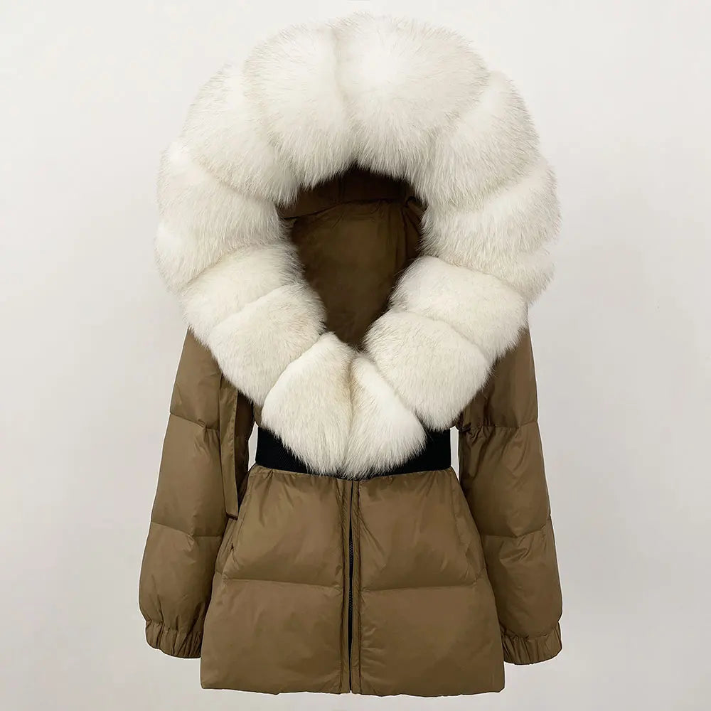 Signature Hooded Down Puffer Jacket with Detachable Fur-Trim Collar