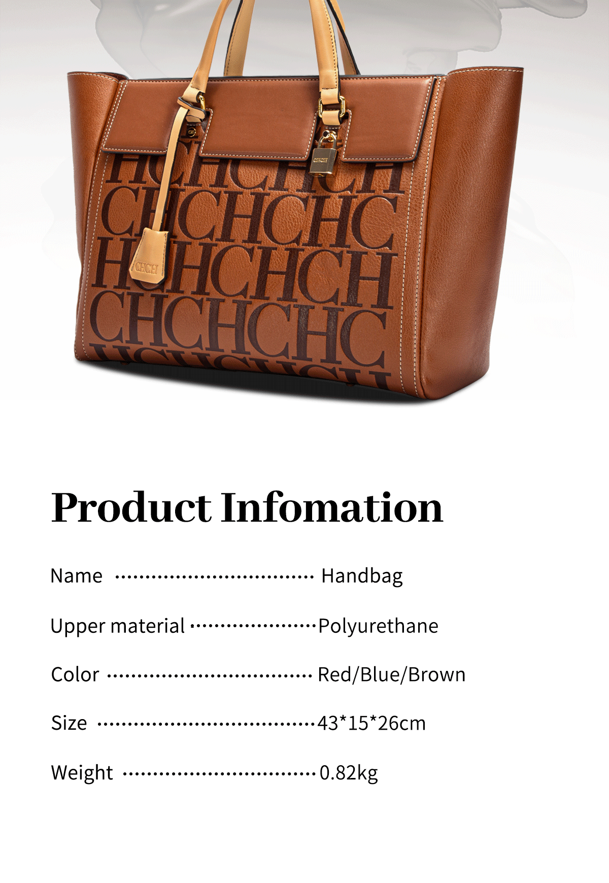 CHCH Embossed Monogram Tote Bag – Large Capacity Business & Everyday Tote